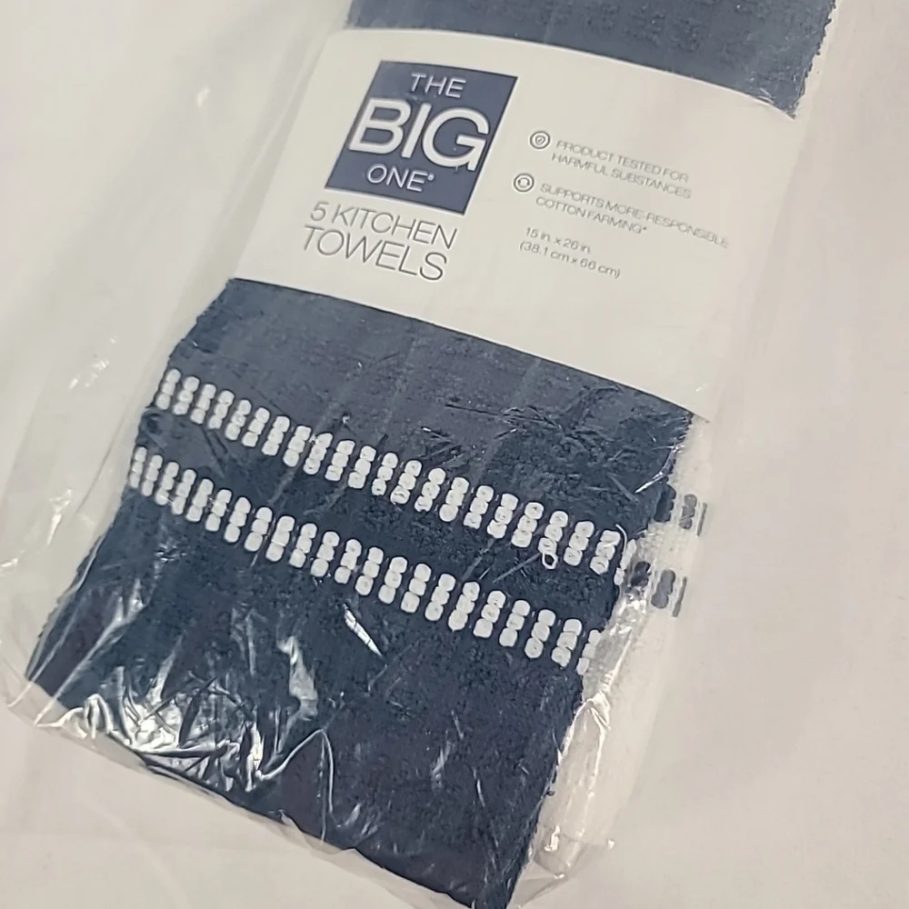 NWT The Big One Kitchen Towels 5 Pack White Blue
